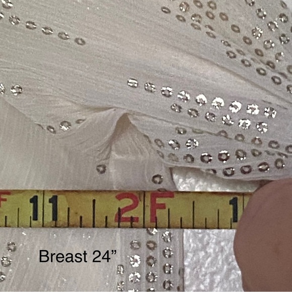 Christopher & Bank Blouse Glam Satin Ivory & Silver M Relax Long Sleeve Button - Picture 7 of 10